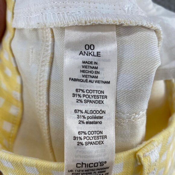 Chicos Jeans Womens 00 US 2 Yellow Check Perfect Stretch Girlfriend Slim Ankle - Picture 6 of 12